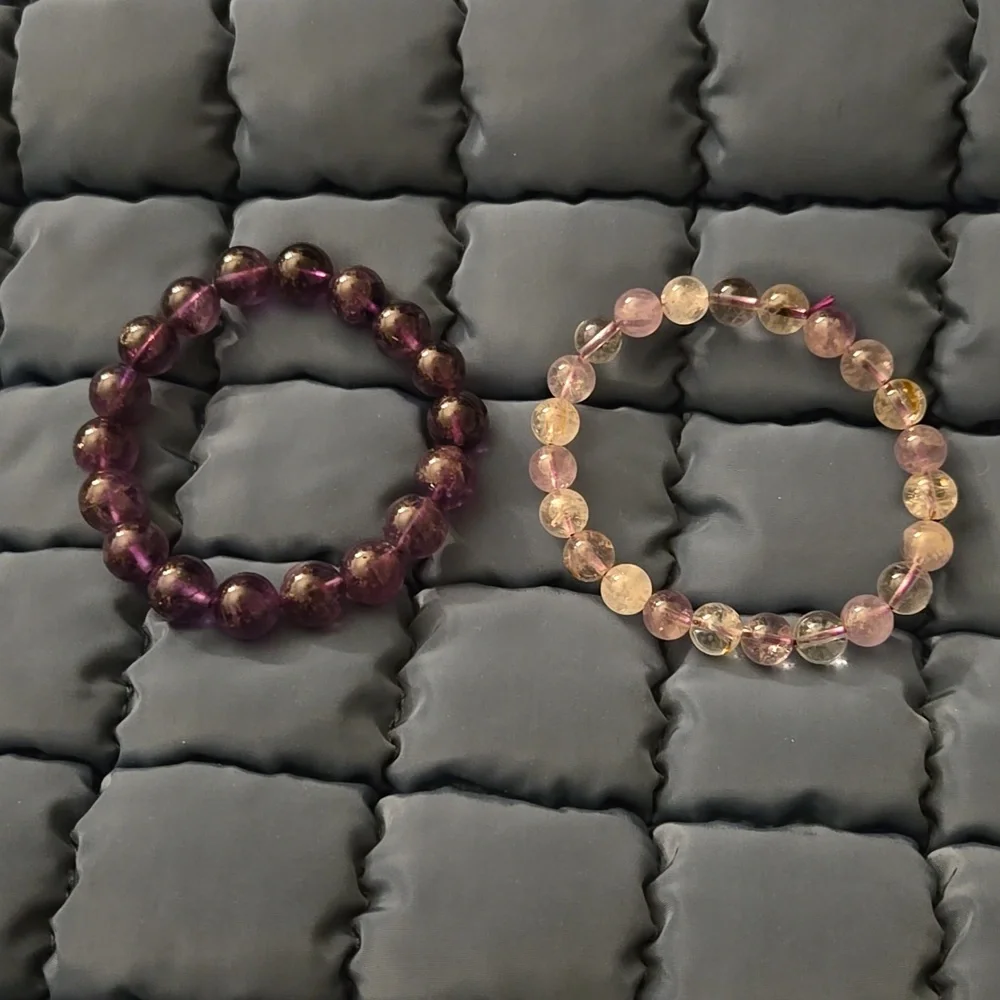 Set of Two New Crystal Beaded Bracelets Purple Amethyst